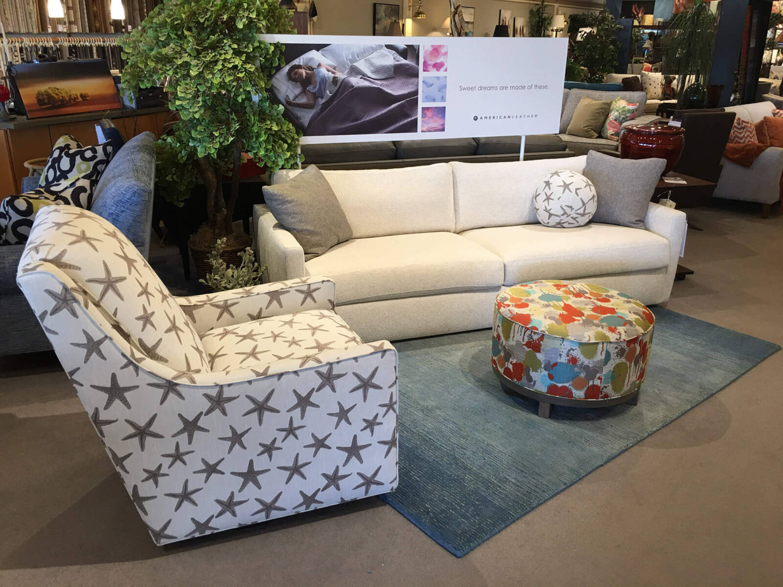 Carmet sofa from American Leather and Stephanie chair by Norwalk